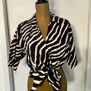 Zebra Print Tie-Front Blouse